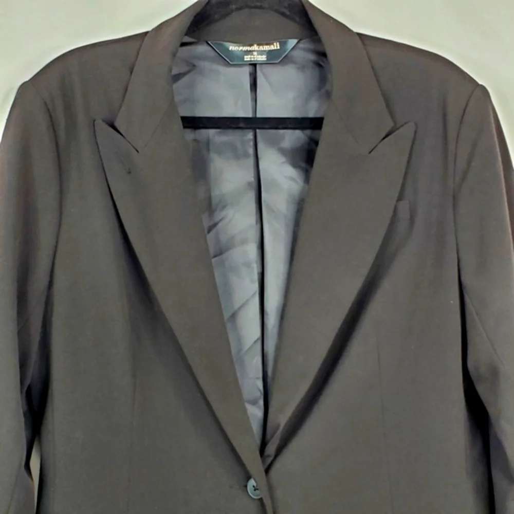 Norma Kamali Lined Black Blazer Size 16 One Button Jacket Office Preppy Career‎